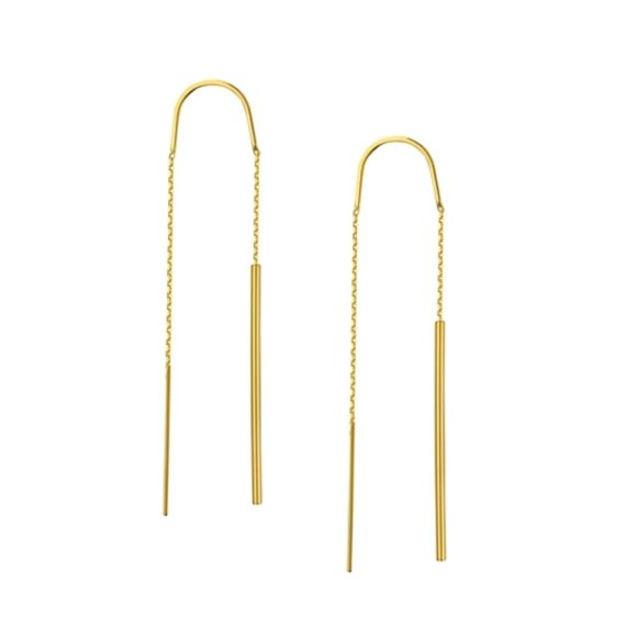 14K Solid Gold Stick Drop PullOn Threader Earrings